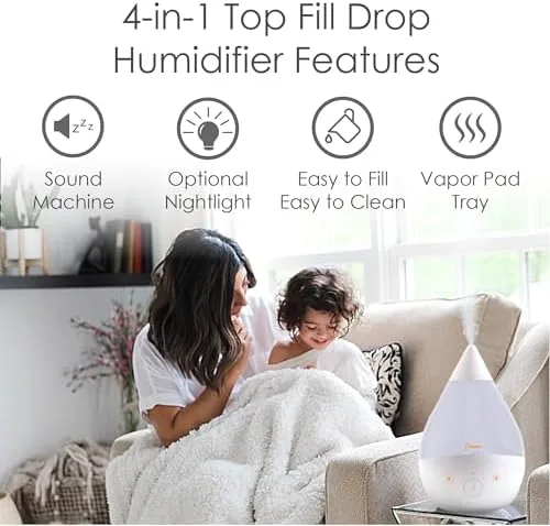 Close look at the Crane 4-in-1 White Drop Ultrasonic Cool Mist Humidifier with Sound build quality