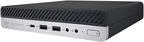 The HP EliteDesk 800 G5 Mini mounted behind a monitor with dual displays