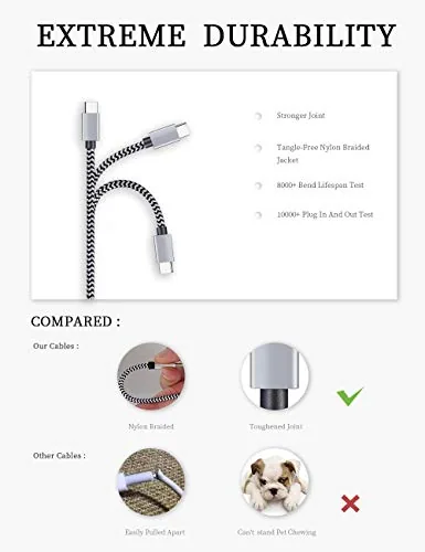 A braided USB C cable charging a phone on a nightstand