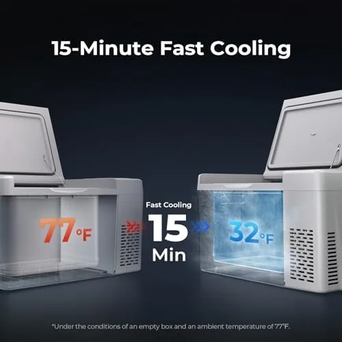 The digital control panel of the BougeRV refrigerator showing the temperature