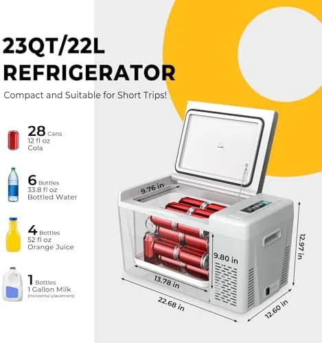The BougeRV refrigerator plugged into a car 12V outlet on a road trip
