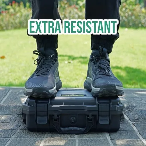 Side battery compartment of the case holding several drone batteries