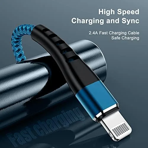 iPhone charging on a nightstand using the 6 foot braided cable