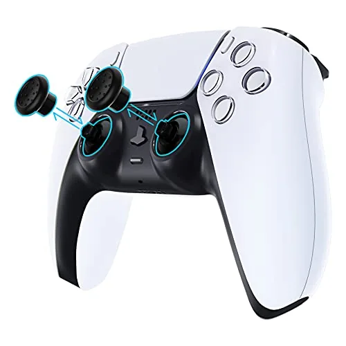 DualSense controller with a tall concave ThumbsGear cap installed