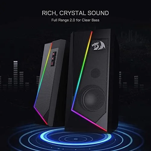 The Redragon GS520 Wired 2.0 Channel Stereo Sound Desktop RGB Computer in real use
