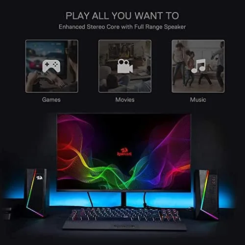 The Redragon GS520 Wired 2.0 Channel Stereo Sound Desktop RGB Computer compared in context