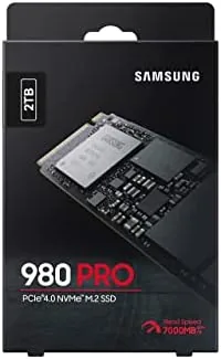 Benchmark screen showing sequential read and write results for the 980 PRO