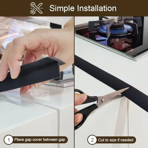 Three types of gap cover compared on a countertop