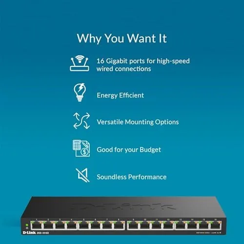 Cables plugged into the D-Link switch with a router nearby