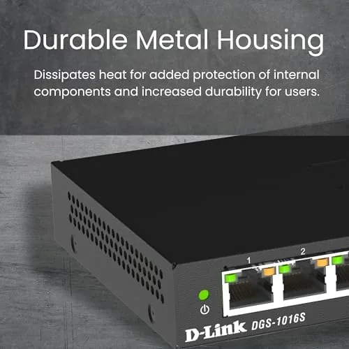 D-Link switch wall mounted in a network closet