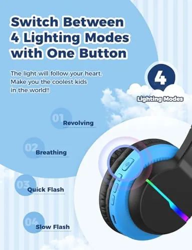 Close look at the iClever BTH12 Kids Bluetooth Headphones 85H Playtime with LED Lights build quality