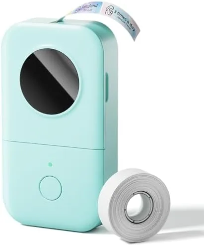 The Phomemo D30 label maker held in one hand showing its compact white body