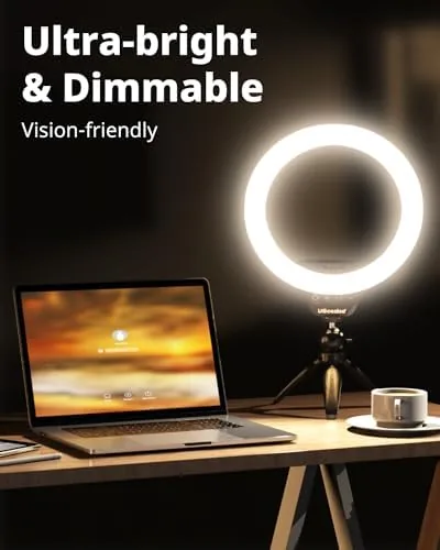 The UBeesize 12" Desk Ring Light with Stand & Phone Holder in real use