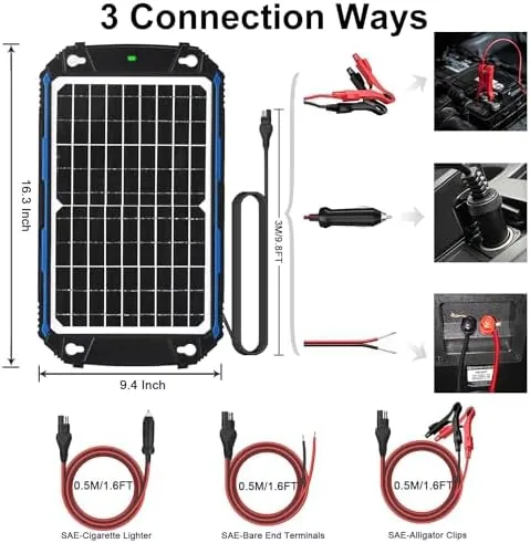 The SUNER POWER Waterproof 12W 12V Solar Battery Charger & Maintainer compared in context