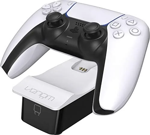 Close up of the USB dongle seated in the base of the DualSense controller
