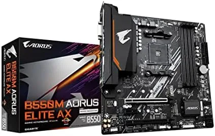 The B550 AORUS Elite AX V2 next to a basic B550 board