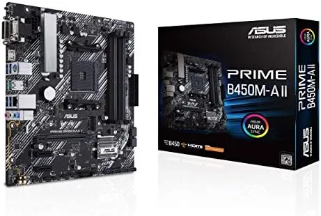 Top down view of the ASUS Prime B450M-A II motherboard showing the layout