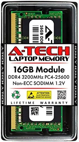 The A-Tech 16GB DDR4 SODIMM module on its protective packaging