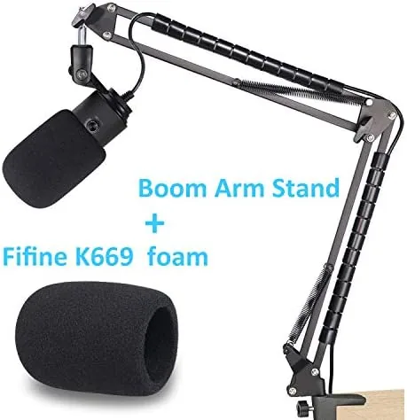 Close look at the K669 Microphone Boom Arm Mic Stand, Windscreen and Cable Sleeve build quality