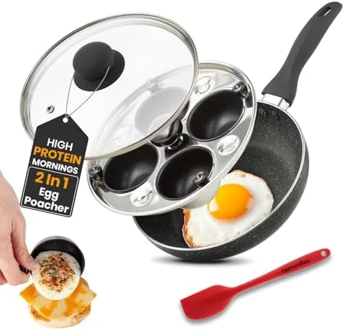 2 in 1 granite egg pan with the poacher cups beside it