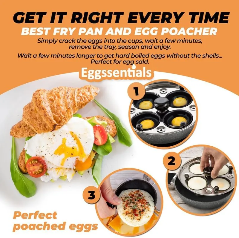 The 2 in 1 egg pan with cups, lid, and spatula stored together