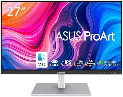 ASUS ProArt PA278CV monitor on a desk with a photo editing workspace