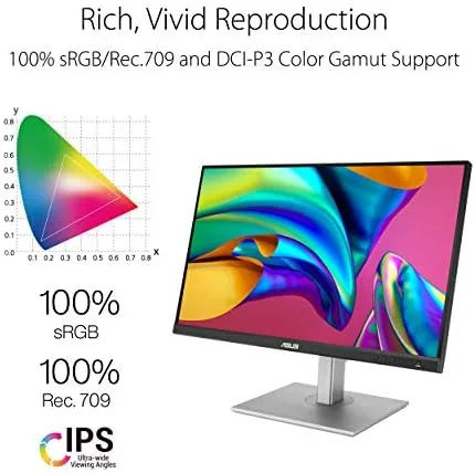 Calibration report beside the ASUS ProArt monitor on a desk
