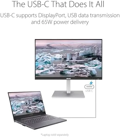 Creator working on a laptop connected to the ProArt PA278CV via USB-C