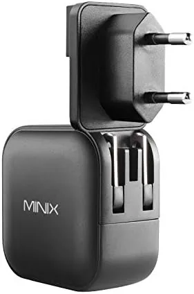 Detail shot of the MINIX P1 66W Turbo 3-Port GaN Travel Wall Charger USB features