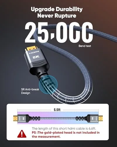 Three HDMI cables compared on a desk showing the braided Highwings cable