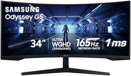 Overview of the Samsung 34' Odyssey G5 Ultra-Wide Gaming Monitor with 1000R Curved