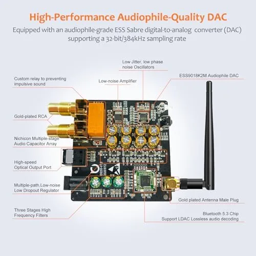 Another view of the 1Mii DS200Pro Bluetooth 5.3 Receiver for Home Stereo, HiFi Wireless