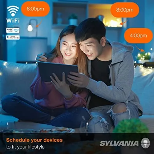 Living room with smart plugs controlling lamps and a floor fan