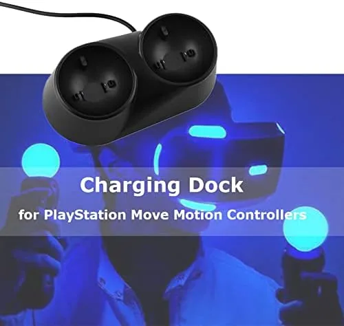 Two VR controllers seated in the charger dock charging simultaneously