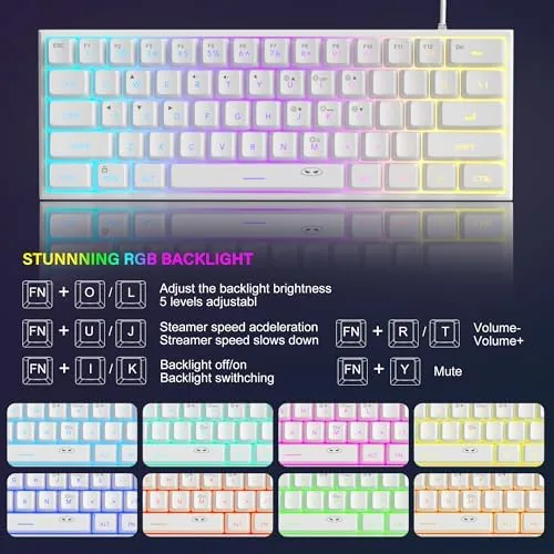 Keyboard showing a rainbow RGB wave effect in a dark room