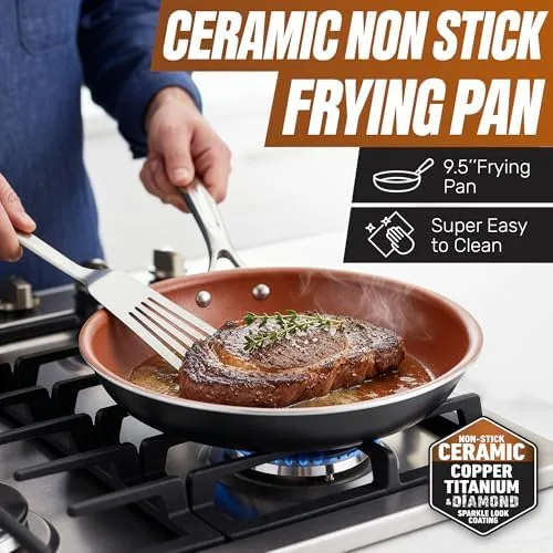 Steamer insert cooking vegetables inside the Gotham Steel stockpot