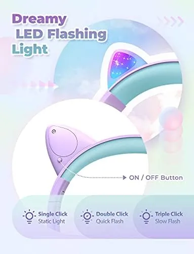 Close look at the iClever HS20 Kids Headphones for Toddler Girls, Cat Ear LED build quality