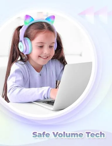 The iClever HS20 Kids Headphones for Toddler Girls, Cat Ear LED in real use