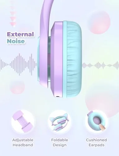 Another view of the iClever HS20 Kids Headphones for Toddler Girls, Cat Ear LED