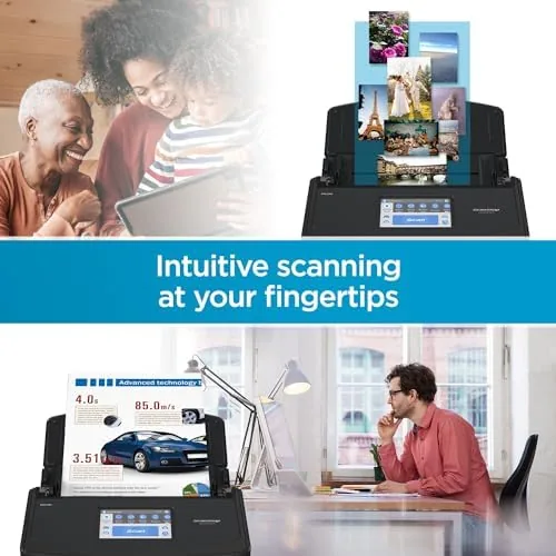 Close view of the ScanSnap iX1600 touchscreen showing a scan profile menu