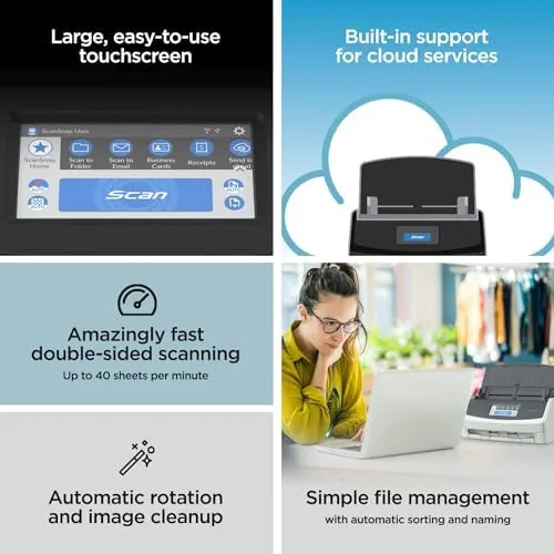 A stack of receipts and documents feeding through the ScanSnap iX1600 scanner