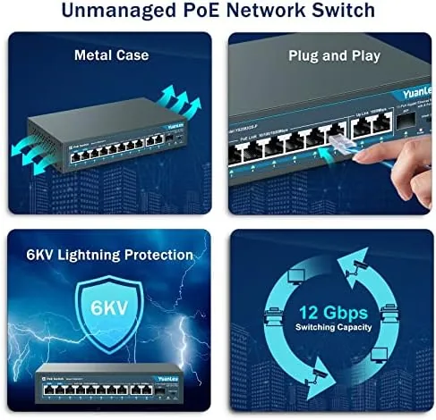 Another view of the YuanLey 8 Port Gigabit PoE Switch with 2 Gigabit Uplink