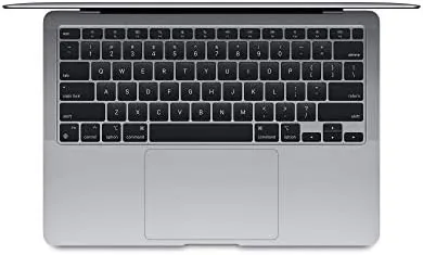 Close view of the MacBook Air M1 keyboard and the touch ID sensor in the top corner