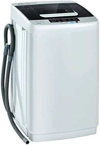 The Giantex full automatic portable washer set up in a small bathroom