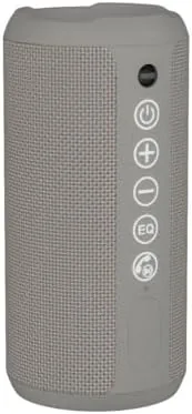 The speaker on a towel next to a swimming pool with a wet deck