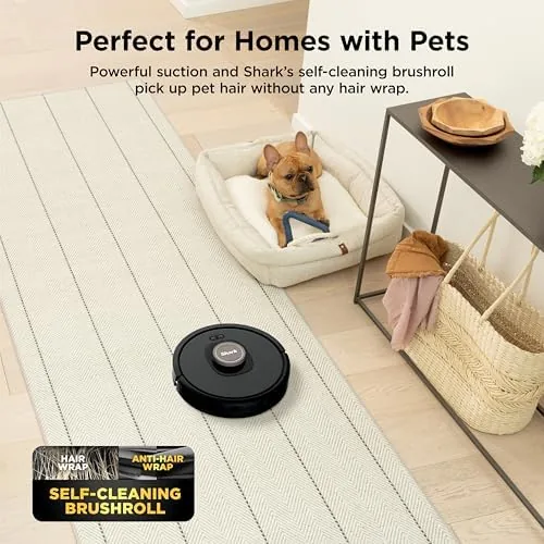 The robot vacuum cleaning a carpeted living room in straight rows