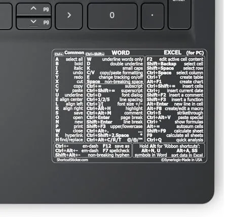 Another view of the Synerlogic Word/Excel Windows Shortcut Sticker | Reference Guide Keyboard Shortcuts