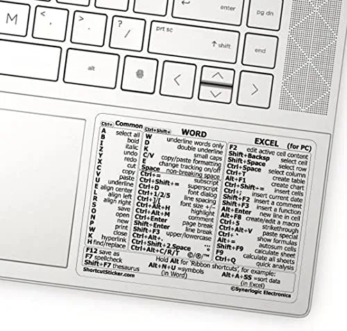 The Synerlogic Word/Excel Windows Shortcut Sticker | Reference Guide Keyboard Shortcuts compared in context
