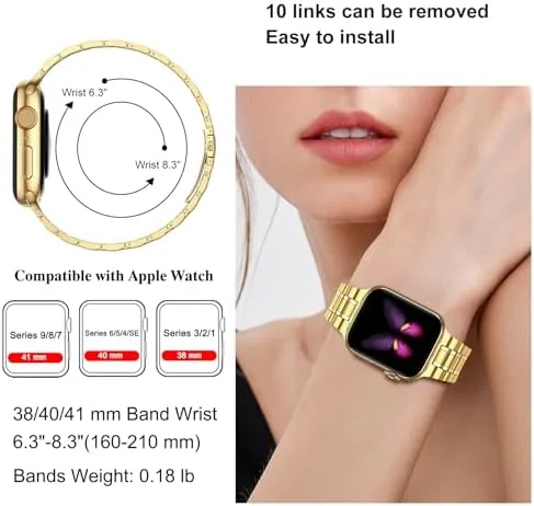The gold band worn on a wrist with a shirt cuff, styled for an office look