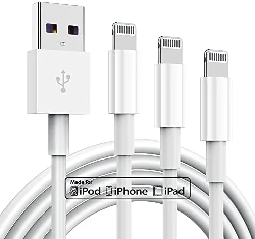 Three 6 foot MFi certified Lightning cables laid out together
